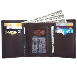 RFID Blocking Trifold Genuine Leather Wallet For Men With ID Window | Dark Brown